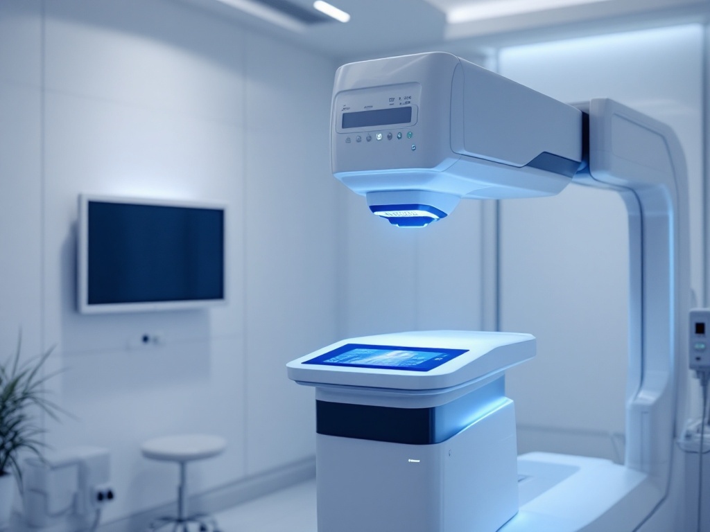 A modern total-body skin imaging and digital dermoscopy station in a dermatology clinic